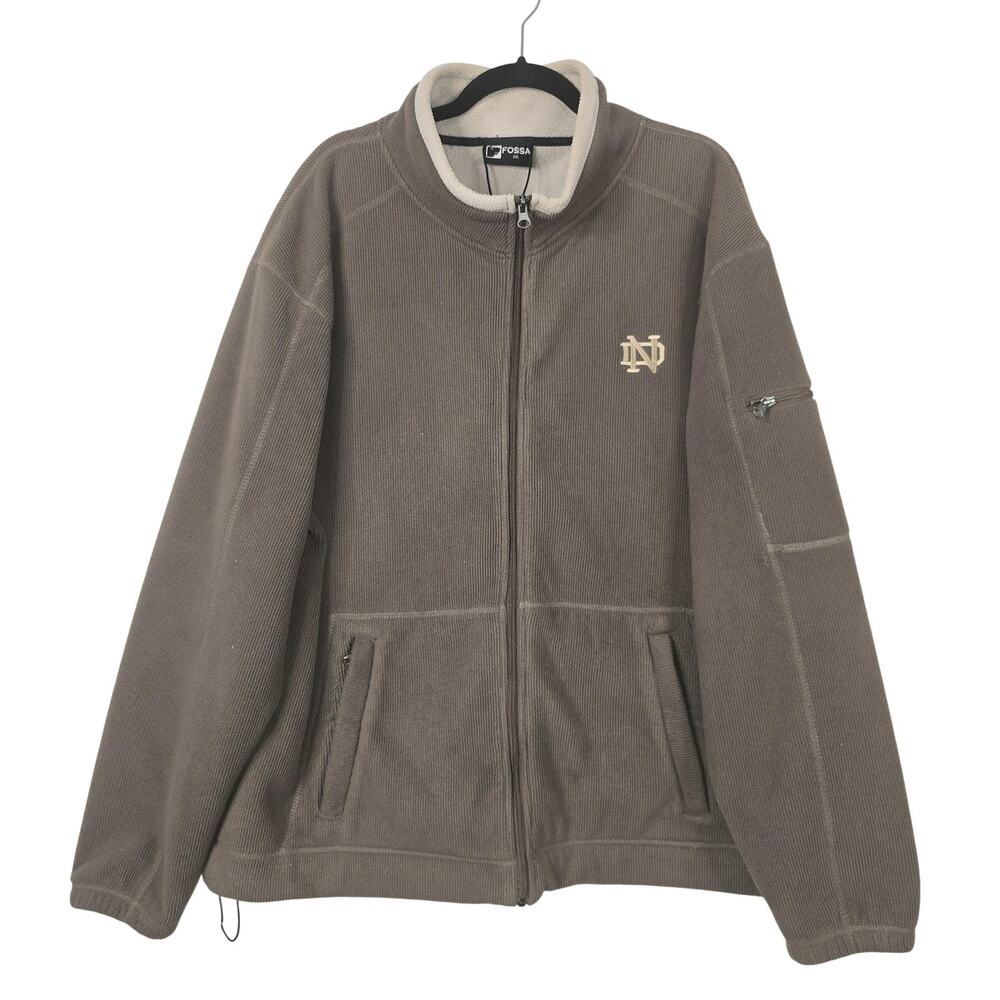 Notre Dame Fighting Irish Jacket Mens 2XL Brown NCAA Football Fossa Fleece Zip